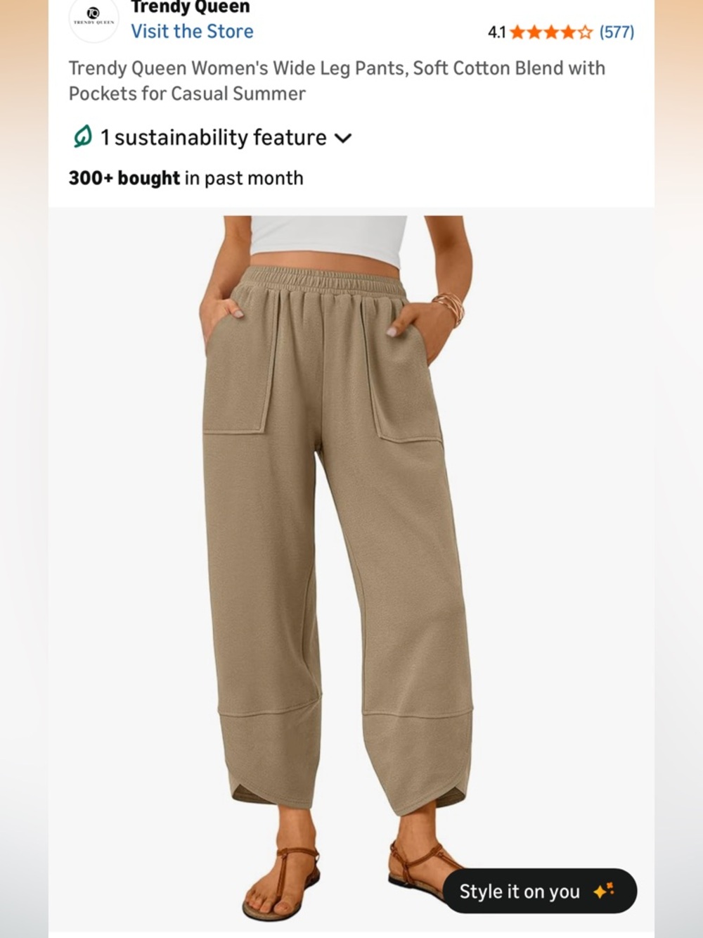 Trendy Queen Wide-Leg Cropped harem Pants in Taupe